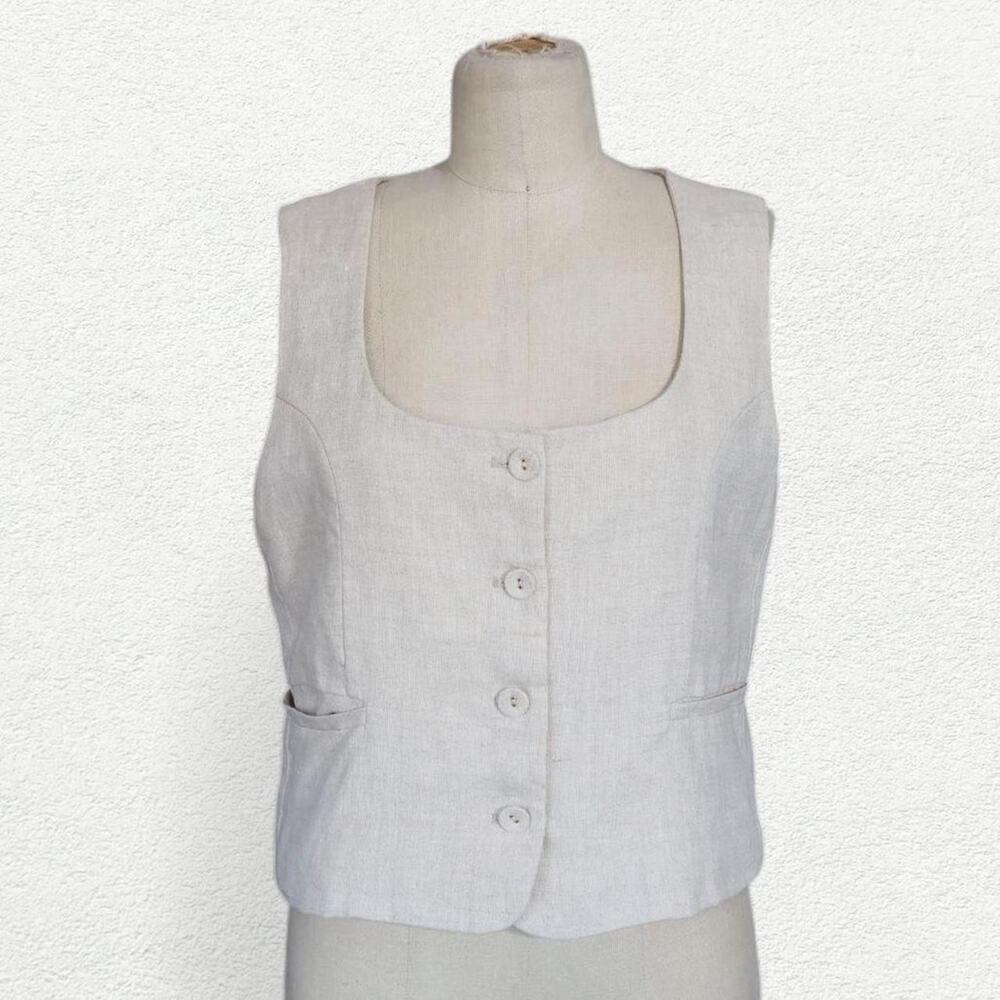 Dissh Linen Waistcoat Vest in Natural Beige